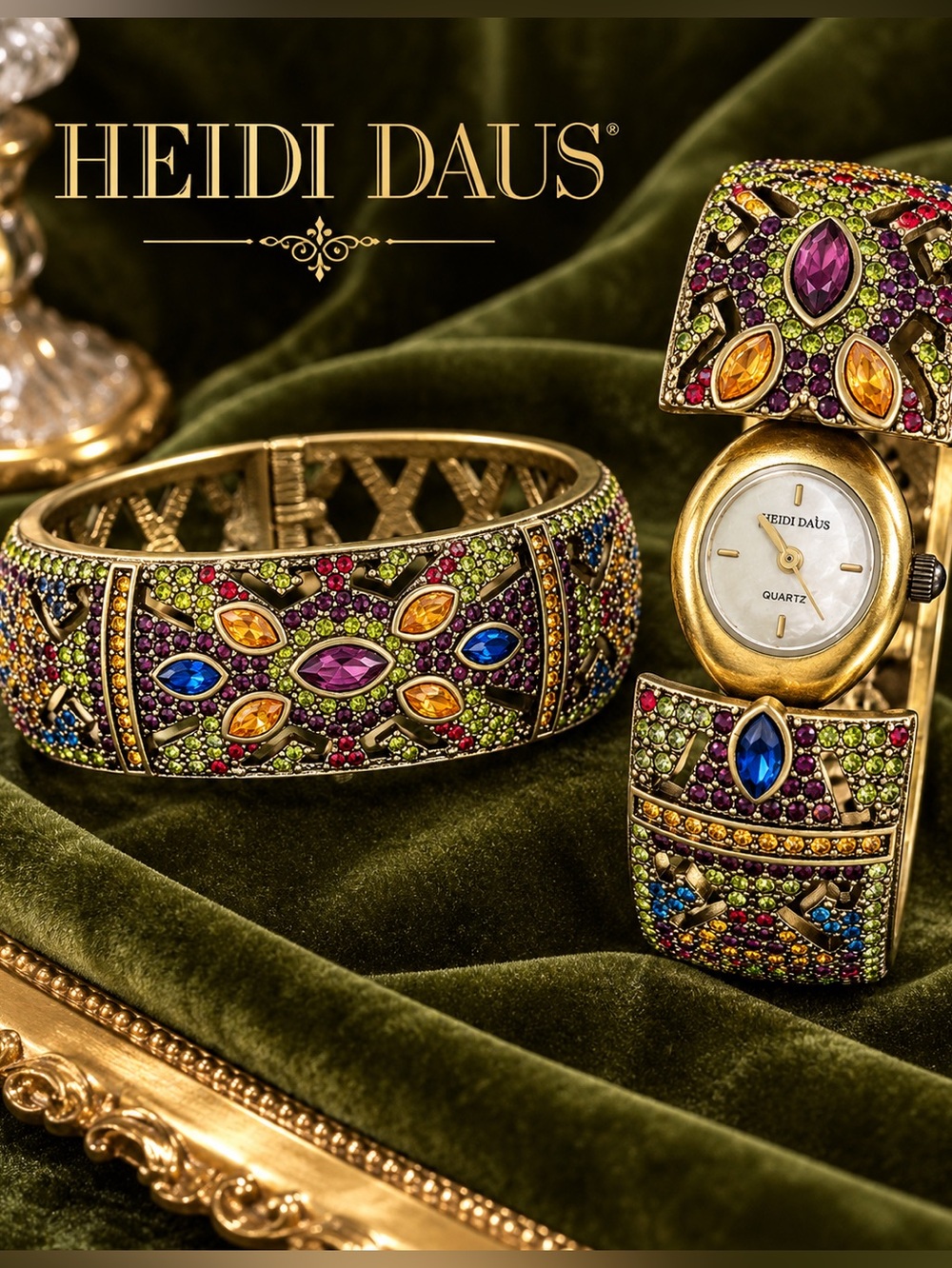 Heidi Daus Hidden Peek Watch Bangle Hinged Crystal Cuff Original Box & Papers